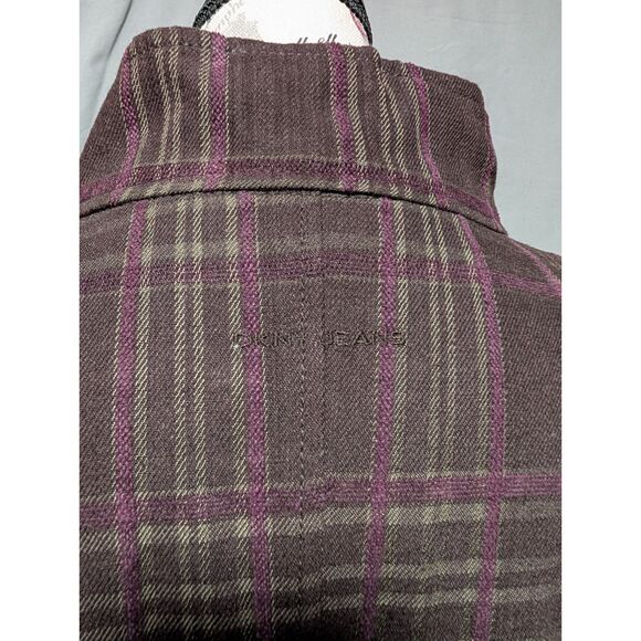 DKNY Jeans Women's Brown Purple Plaid Button Jacket Funnel Neck Fall Coat Large - Picture 7 of 14